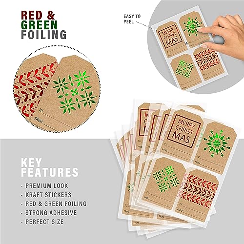 Christmas Gift Tags Stickers - 120 Christmas Gift Labels Stickers -  Christmas Gift Tags Self-Adhesive - Kraft Christmas Labels for Gifts - 2 x  3 Inch