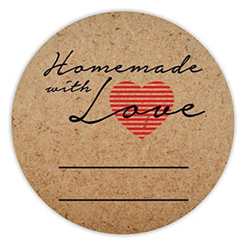 Round Hand Made With Love Labels Stickers Red Heart Kraft Handmade Sticker