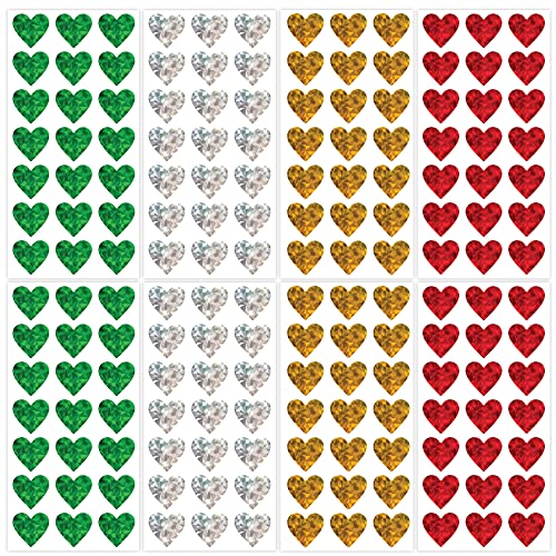 500 Pcs 1 « Holographic Red Heart Stickers Roll, Glitter Tiny